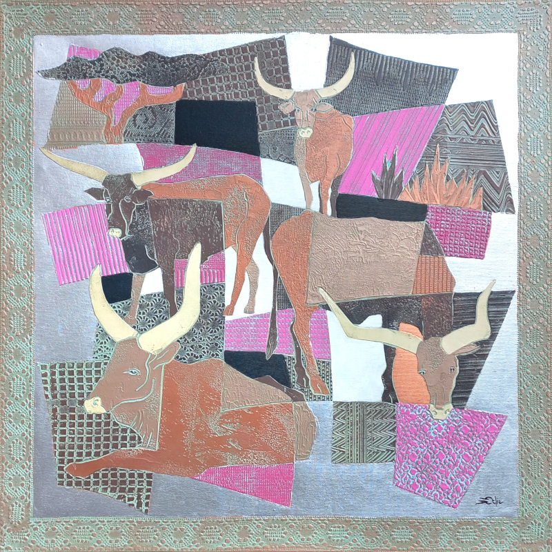 80x80cm WATUSIS. Cuivre et rose